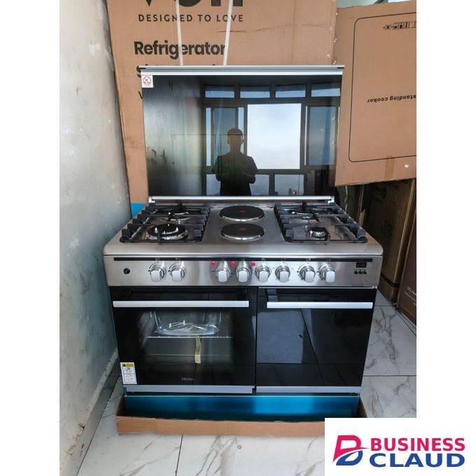Haier 4 Gas Burner + 2 Electric Plates ,60x90 Cooker plus FREE GIFT (2 YEAR WARRANT CARD) SILVER