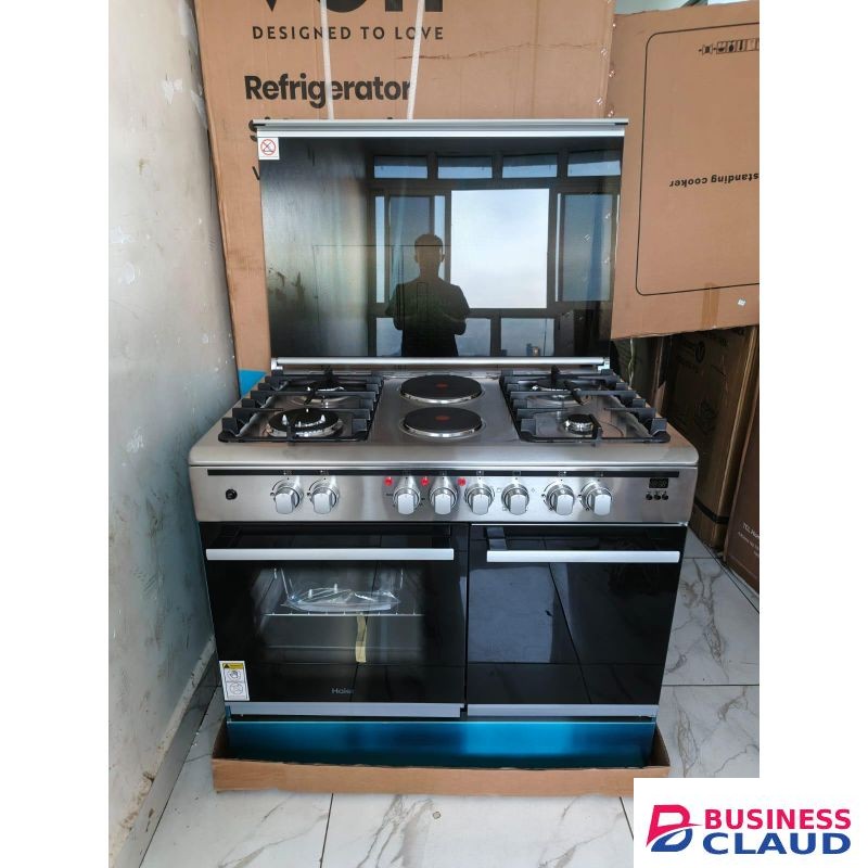 Haier 4 Gas Burner + 2 Electric Plates ,60x90 Cooker plus FREE GIFT (2 YEAR WARRANT CARD) SILVER
