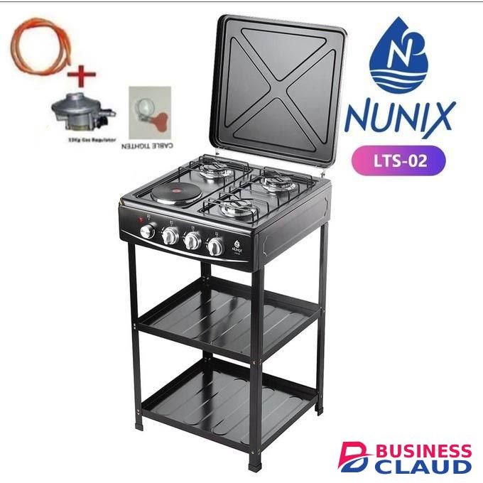 Nunix Cooker 3 Gas+1 Electric Plate Cooker Plus Shelves Plus Free Regulator Plus Gas Pipe