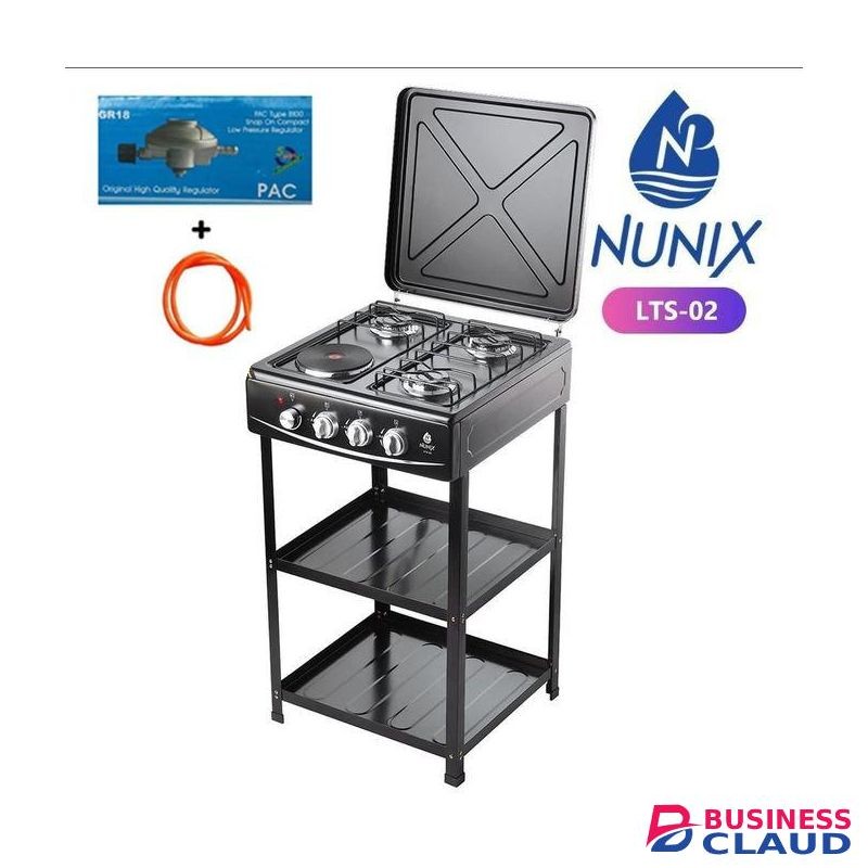 Nunix Cooker 3 Gas + 1 Eectric Cooker Plus Shelves Plus Free Regulator Plus Gas Pipe