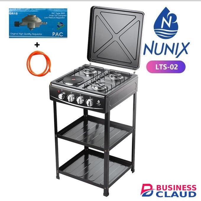 Nunix Cooker 3 Gas + 1 Eectric Cooker Plus Shelves Plus Free Regulator Plus Gas Pipe