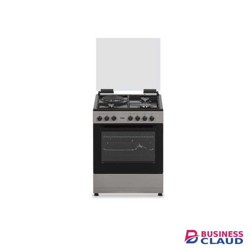 VON Cooker 3 Gas + 1 Electric Grey Body with a black Hob+ 13kg Regulator