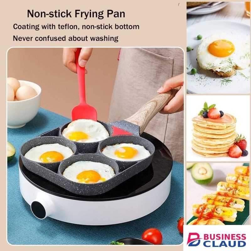 Rustless Egg Pan, 4 Cup Nonstick Egg Frying Pan, 4 Hole Omelet Pan Non Stick Frying Pans Breakfast Pancake Maker for Induction Cooker Gas Stove