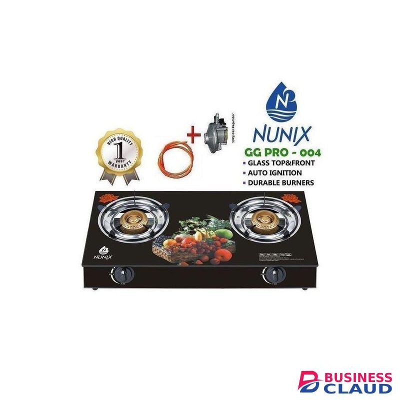 Nunix Glass Table Top Double Burner + Pipe+Regulator