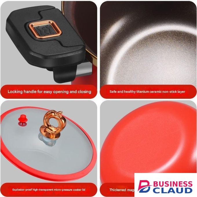 26CM Enamel Micro-Pressure Cooker, Fine Iron and Titanium Ceramic Non-Stick Soup Pot, Stew Pot, Multi-Function Cooking Pot, Gas Universal - Orange