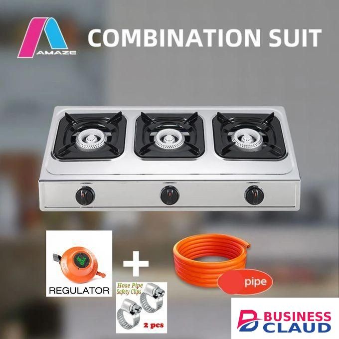 Amaze Gas Burner Automatic Ignition Table Top Stainless Steel FREE Gas Delivery Pipe + Gas Regulator