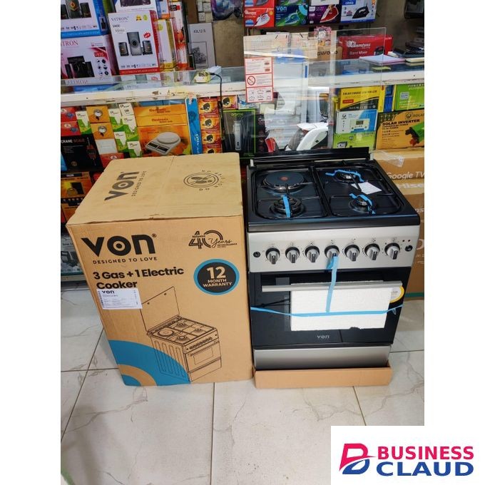 VON 58cm X 58cm, 3 Gas Jet Burners + 1 Electric Hot Plate+ Electric Oven