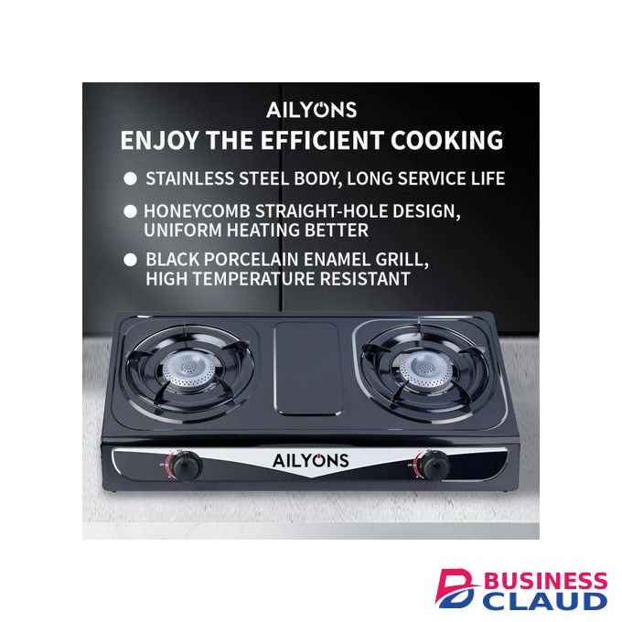 AILYONS Stainless Steel Double Burner Gas Cooker. Light And Portable. Table Top Cooker.