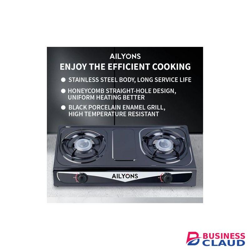 AILYONS Stainless Steel Double Burner Gas Cooker. Light And Portable. Table Top Cooker.