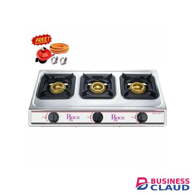Roch 3 Gas Burner Automatic Table Top Stainless Steel FREE Gas Delivery Pipe + Gas Regulator