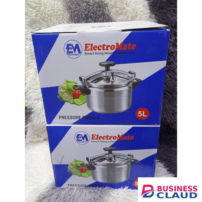 ElectroMate 5L Pressure Cooker – Durable Stainless Steel, Fast Cooking, Safety Valve, Heat-Efficient, Suitable for Gas & Electric Stoves, Family Size Kitchen Pot, Easy Clean, Locking Lid