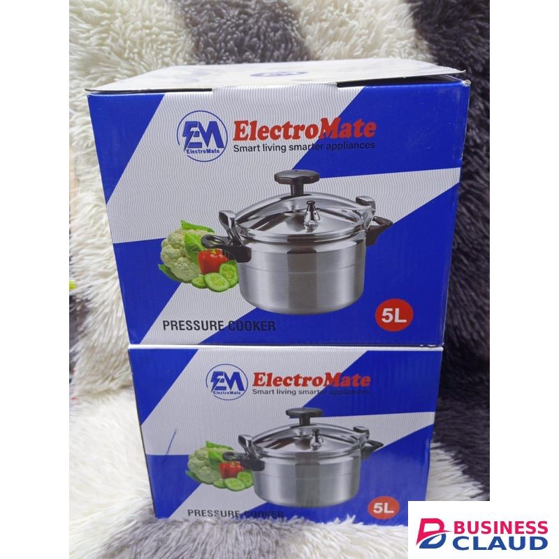 ElectroMate 5L Pressure Cooker – Durable Stainless Steel, Fast Cooking, Safety Valve, Heat-Efficient, Suitable for Gas & Electric Stoves, Family Size Kitchen Pot, Easy Clean, Locking Lid