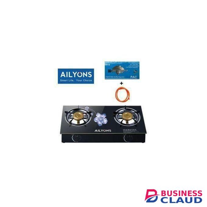 AILYONS Tempered Glass Tabletop Gas Cooker – Elegant & Efficient Double Burner Stove