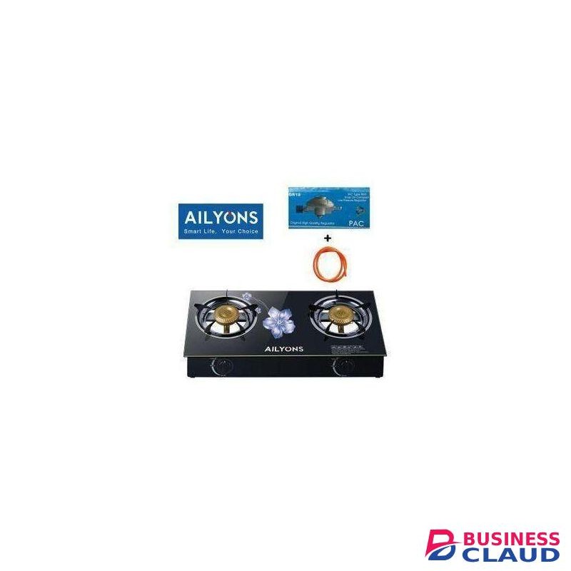 AILYONS Tempered Glass Tabletop Gas Cooker – Elegant & Efficient Double Burner Stove