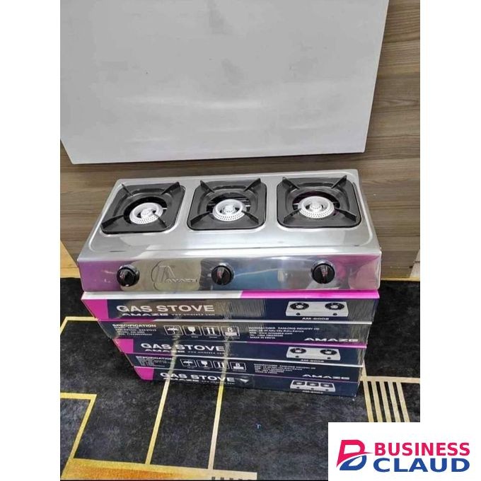 3 Gas Burner Automatic Ignition Table Top Stainless Steel Heavy Body High Quality Non- Stick 1Yr Warranty With 2m Gas Pipe