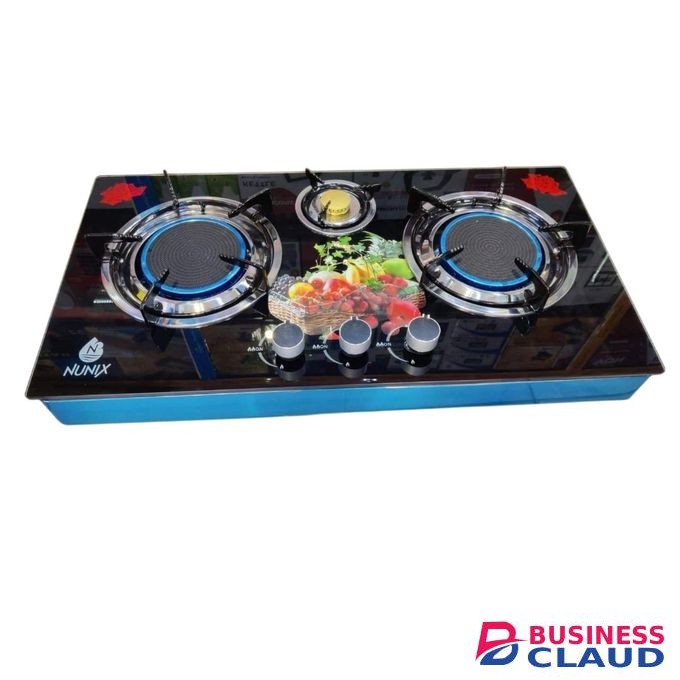 Nunix 3 Gas Burner Infrared Glass Table Top Cooker Stove