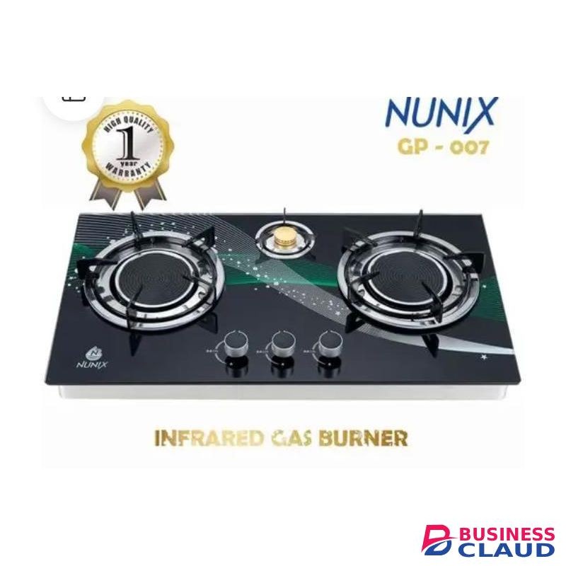Nunix 3 Gas Burner Infrared Table Top Glass Cooker Stove