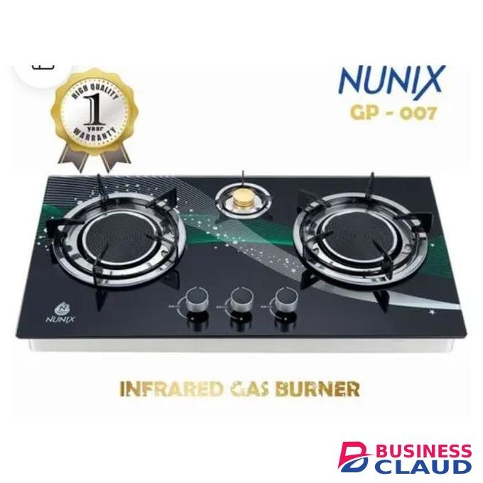 Nunix 3 Gas Burner Infrared Table Top Glass Cooker Stove