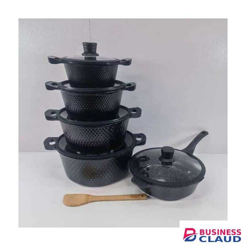 Bosch 11 PCS Granite Cookware Set with Silicone Lid Non Stick Cooking Pots Set can be used as Serveware Set (Serving Dish) 5 Pots and 5 Lids and One Mwiko