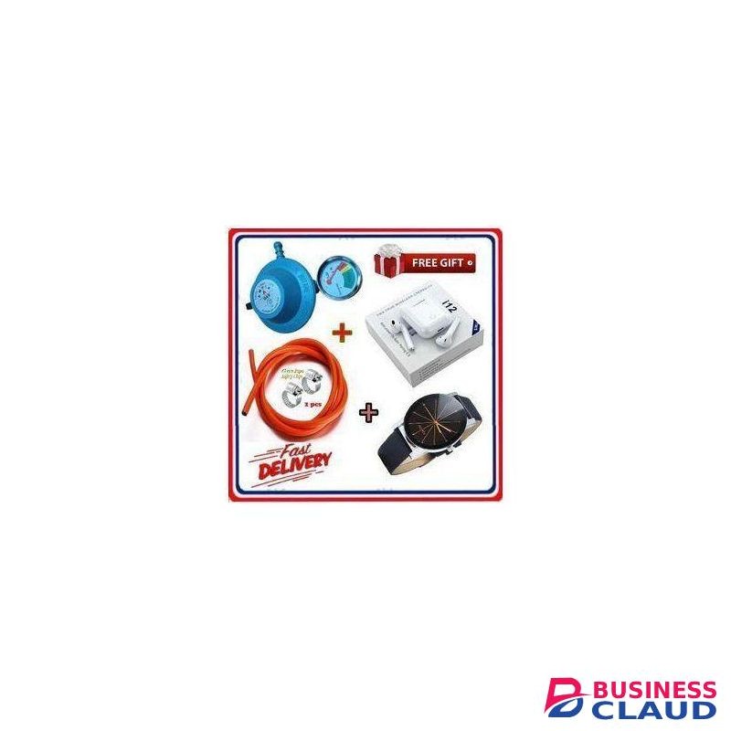 Ampia 13KG GAS REGULATOR // 13 Kg Gas Cylinder Regulator With Level Gauge // 13Kg Gas Refill Cylinder Regulator With Safety Clips & 2meter Pipe + Free Gifts