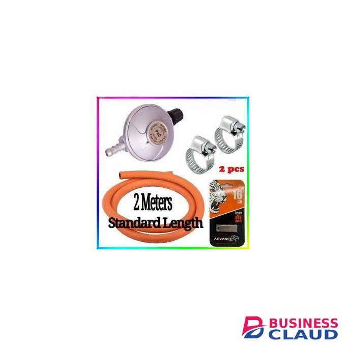 Pac BEST GAS REGULATOR // BEST 6 KG GAS REGULATOR // Advance Standard Pressure 6kg Gas Regulator Plus FREE Gas Delivery Hose Pipe 2M & Safety Clips For 2 Meko Tabletop Cooker Burner + Free Smart 16GB Flash Disk