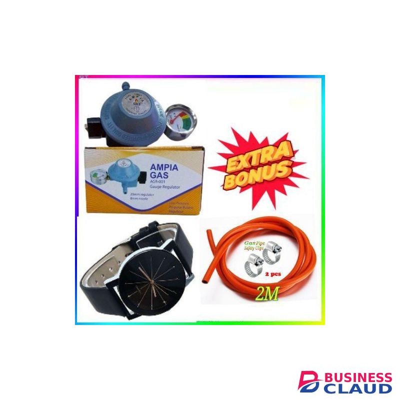Ampia Advance standard Pressure 13kg Gas Regulator Plus FREE Gas Delivery Hose Pipe 2M & Safety Clips For 2 Meko Tabletop Cooker burner