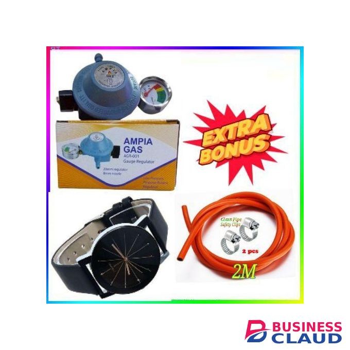 Ampia Advance standard Pressure 13kg Gas Regulator Plus FREE Gas Delivery Hose Pipe 2M & Safety Clips For 2 Meko Tabletop Cooker burner