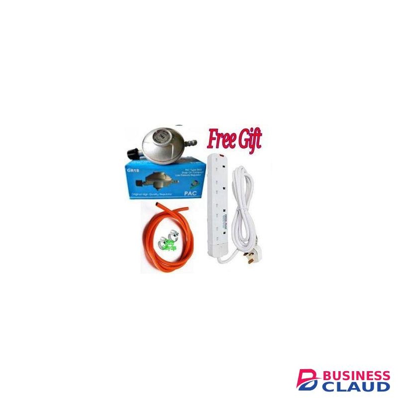 Pac BEST GAS REGULATOR // BEST 6 KG GAS REGULATOR //Original Universal 6kg Gas //6 Kg Cylinder Regulator For 2 Meko Table Top Cooker & Clips & 2M Delivery Pipe+ Free 4 Way Power Extension Cable
