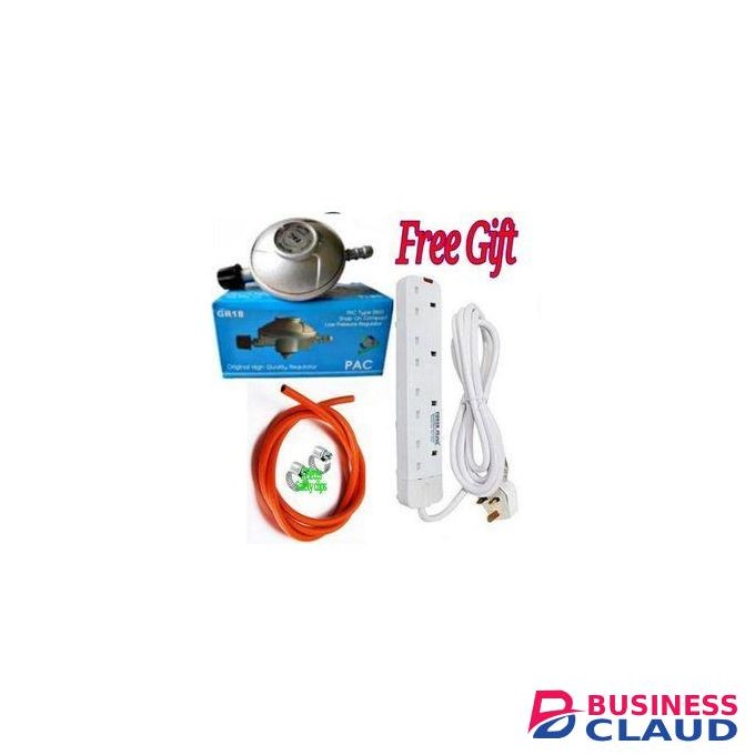 Pac BEST GAS REGULATOR // BEST 6 KG GAS REGULATOR //Original Universal 6kg Gas //6 Kg Cylinder Regulator For 2 Meko Table Top Cooker & Clips & 2M Delivery Pipe+ Free 4 Way Power Extension Cable