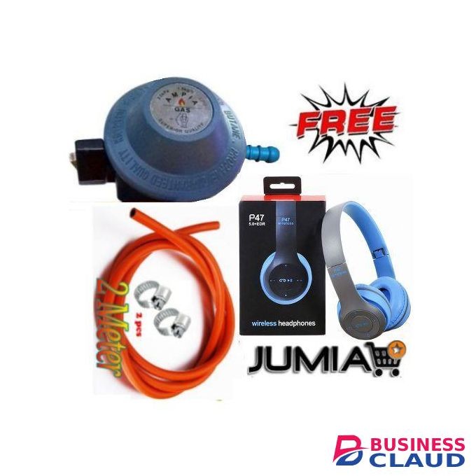 Ampia Universal 13kg/13 kg Gas Cylinder Regulator For 2/3 Table Top Cooker burner + Free Safety Clips & 2M Gas Delivery tube & Free Headphone
