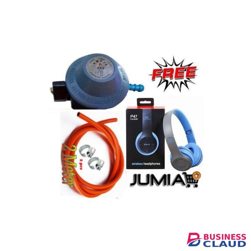 Ampia Universal 13kg/13 kg Gas Cylinder Regulator For 2/3 Table Top Cooker burner + Free Safety Clips & 2M Gas Delivery tube & Free Headphone