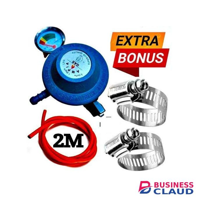 Ampia 13kg Cylinder Gas Regulator for Cooker burner, 2M gas Delivery Pipe & Safety Pipe clips