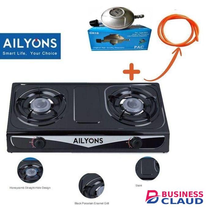 AILYONS 2 Burner Stainless Steel Table Top Gas Cooker with Gas Regulator