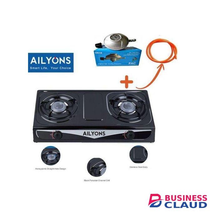 AILYONS 2 Burner Stainless Steel Table Top Gas Cooker with Gas Regulator