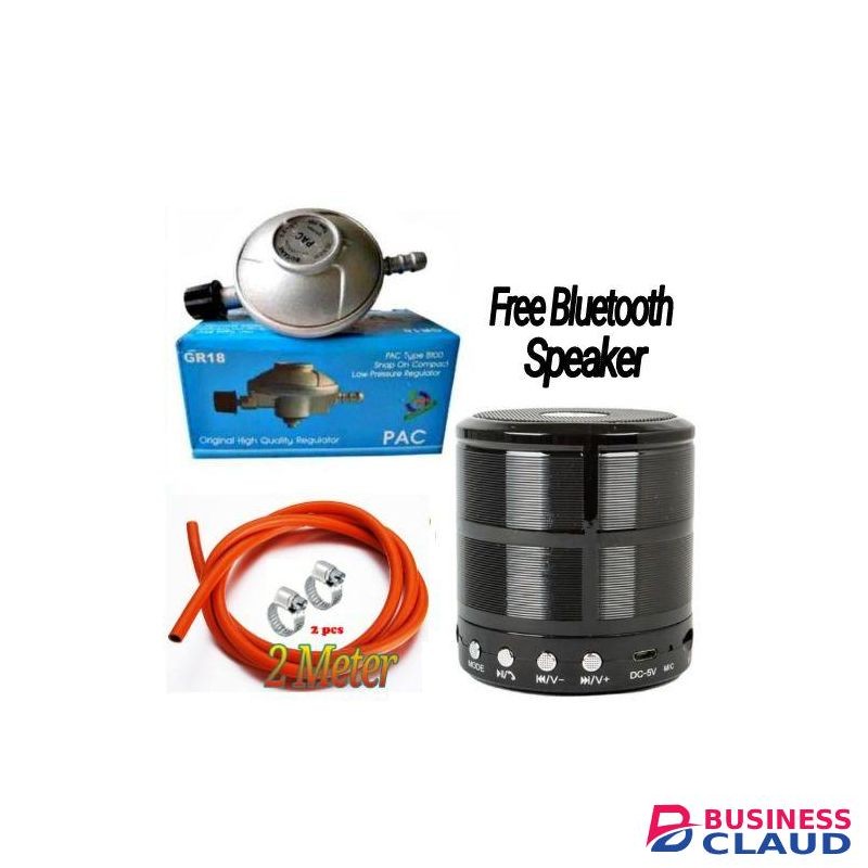 Pac Pressure 6kg Gas Regulator Plus FREE Gas Delivery Hose Pipe 2M & Safety Clips For 2 Meko Tabletop Cooker burner + Free Bluetooth speaker
