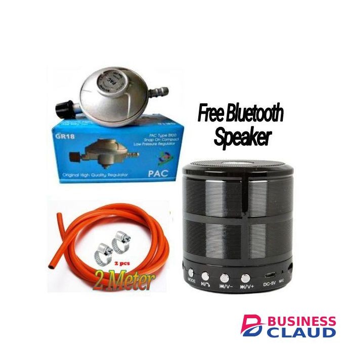 Pac Pressure 6kg Gas Regulator Plus FREE Gas Delivery Hose Pipe 2M & Safety Clips For 2 Meko Tabletop Cooker burner + Free Bluetooth speaker