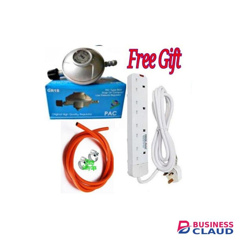 Pac Original Universal 6kg Gas //6 Kg Cylinder Regulator For 2 Meko Table Top Cooker & Clips & 2M Delivery Pipe+ Free 4 Way Power Extension Cable