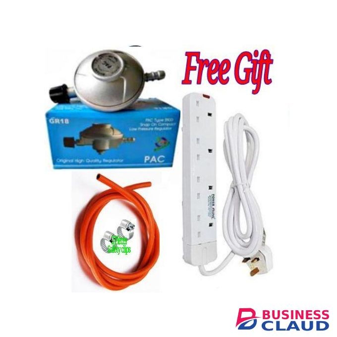 Pac Original Universal 6kg Gas //6 Kg Cylinder Regulator For 2 Meko Table Top Cooker & Clips & 2M Delivery Pipe+ Free 4 Way Power Extension Cable