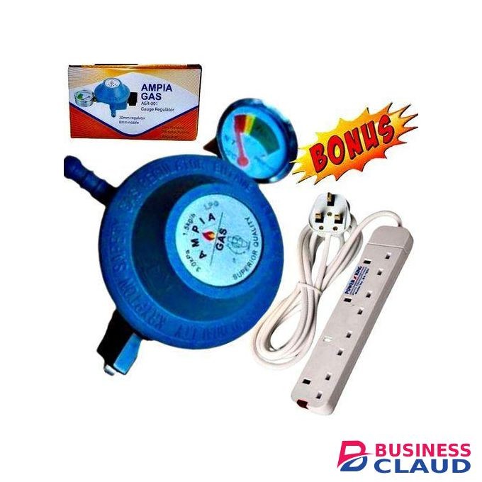 Ampia 13kg Gas Cylinder Regulator for Cooker burner & Power King Extension Cable- white