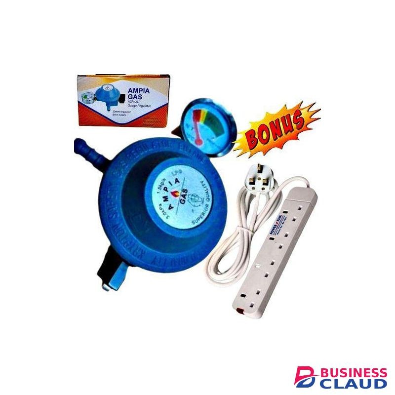 Ampia 13kg Gas Cylinder Regulator for Cooker burner & Power King Extension Cable- white