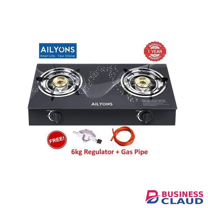 AILYONS GS025 Double Burner Glass Top Gas Cooker