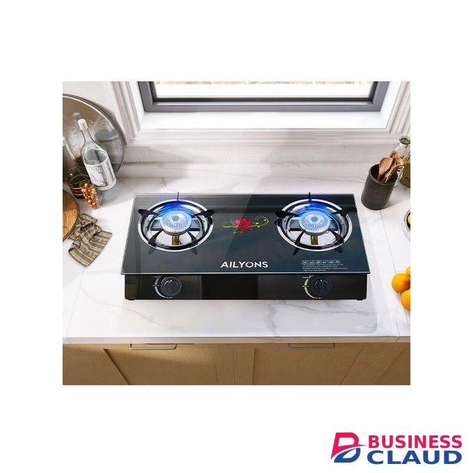 AILYONS Gas Cooker with 2 burner and Tempered Glass Top
