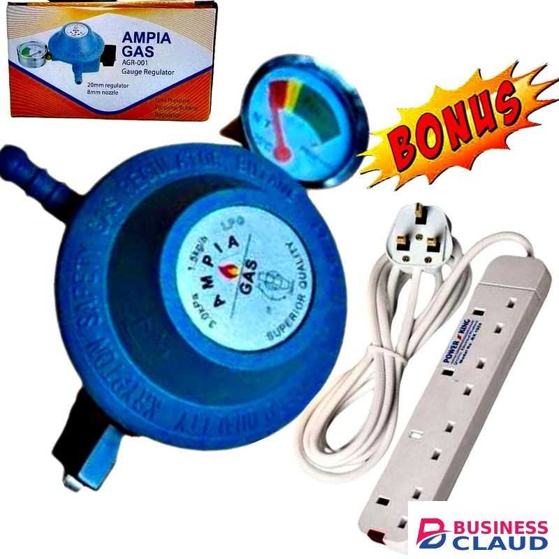Ampia 13kg Gas Cylinder Regulator for Cooker burner & Power King Extension Cable
