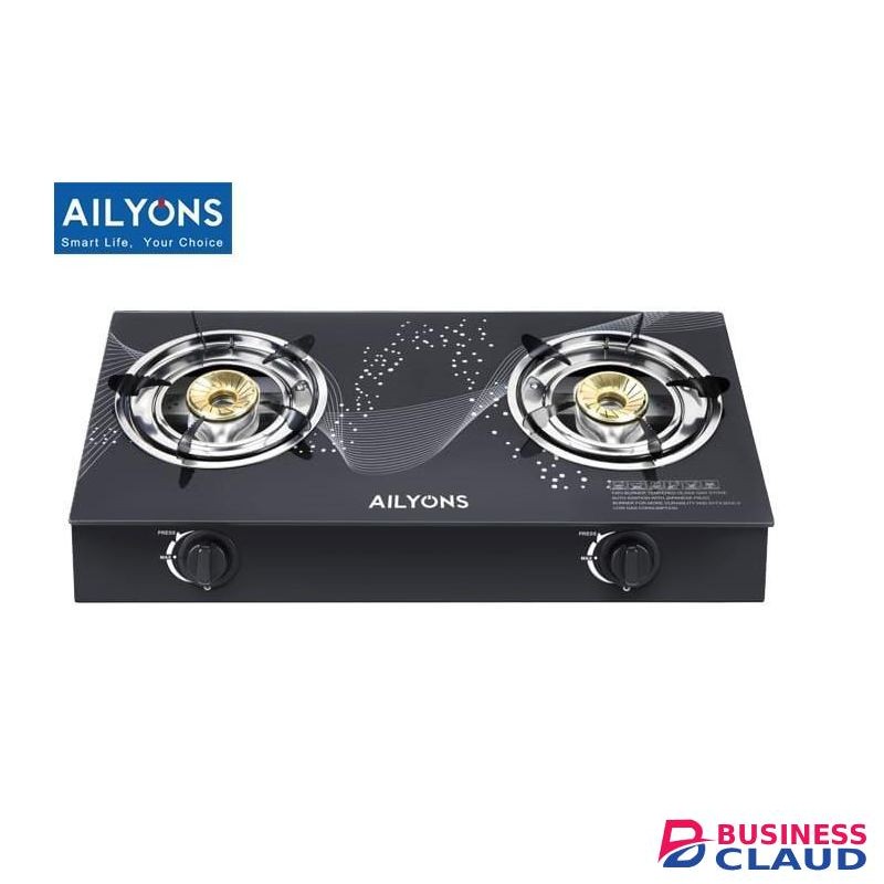 AILYONS GS025-2 Double Burner Glass Top Gas Cooker