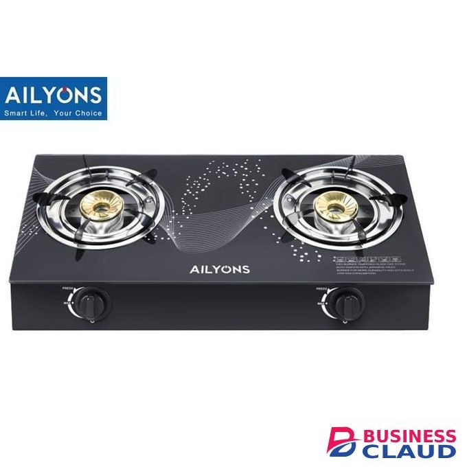 AILYONS GS025-2 Double Burner Glass Top Gas Cooker