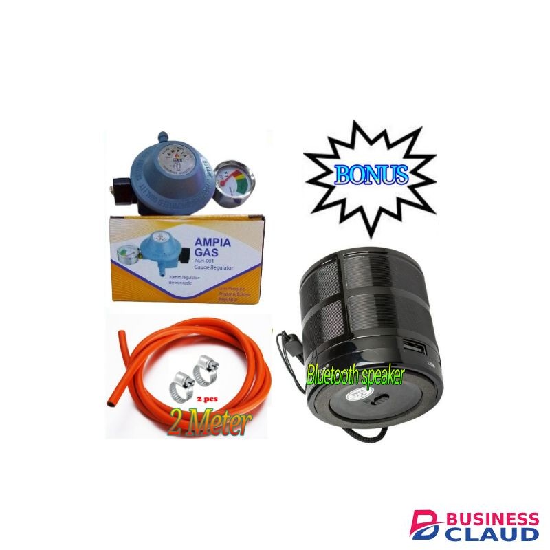 Ampia Advance standard Pressure 13kg Gas Regulator For 2 Meko Tabletop Cooker burner Plus 2M Pipe & Clips+ Free Bluetooth Mini Speaker