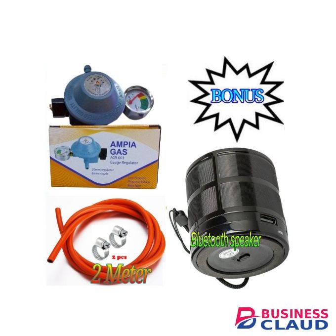 Ampia Advance standard Pressure 13kg Gas Regulator For 2 Meko Tabletop Cooker burner Plus 2M Pipe & Clips+ Free Bluetooth Mini Speaker