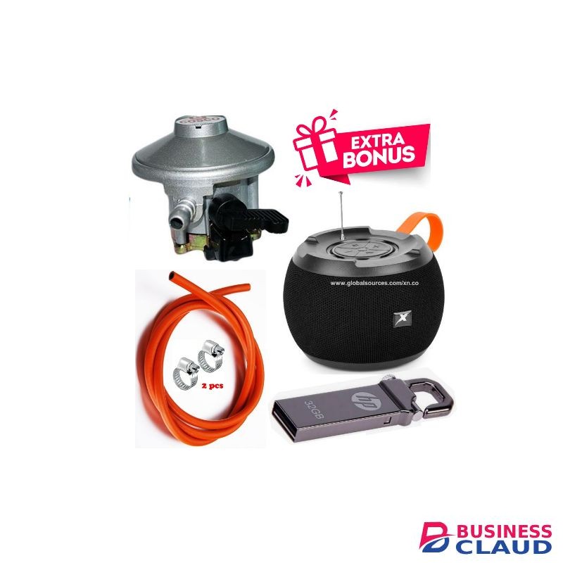 Cosco Advance standard Pressure 13kg Gas Regulator For 2 Meko Tabletop Cooker burner Plus 2M Pipe & Clips + Free Bluetooth speaker & Flash Disk