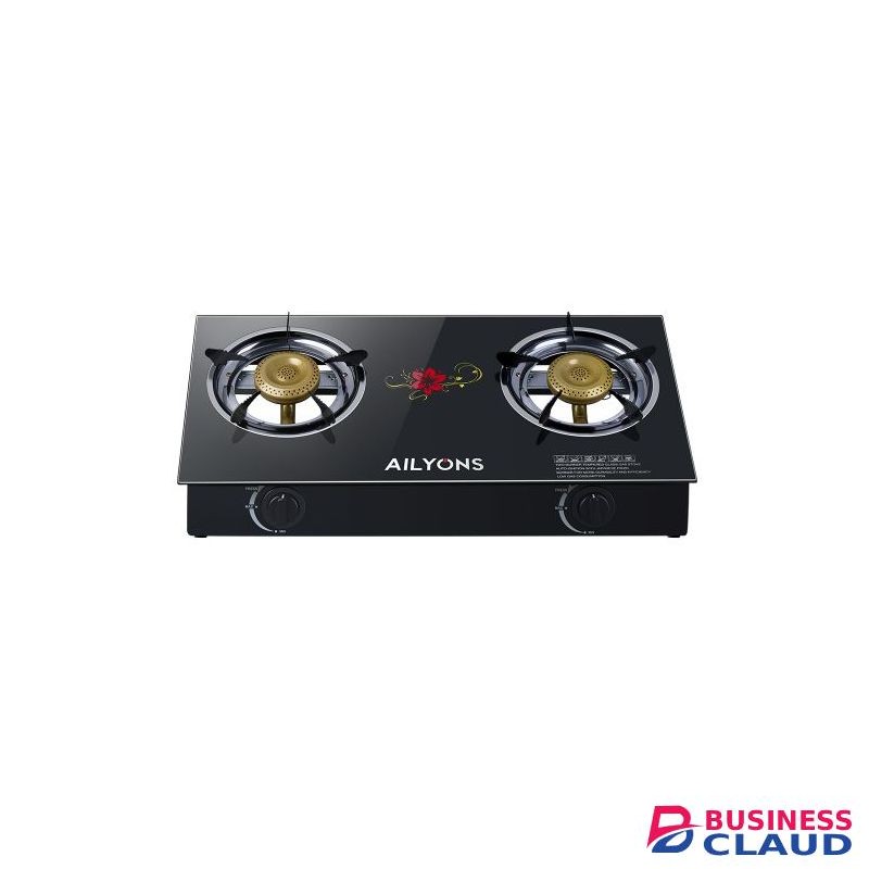 AILYONS Two Burner Glass Top GAS Cooker-black