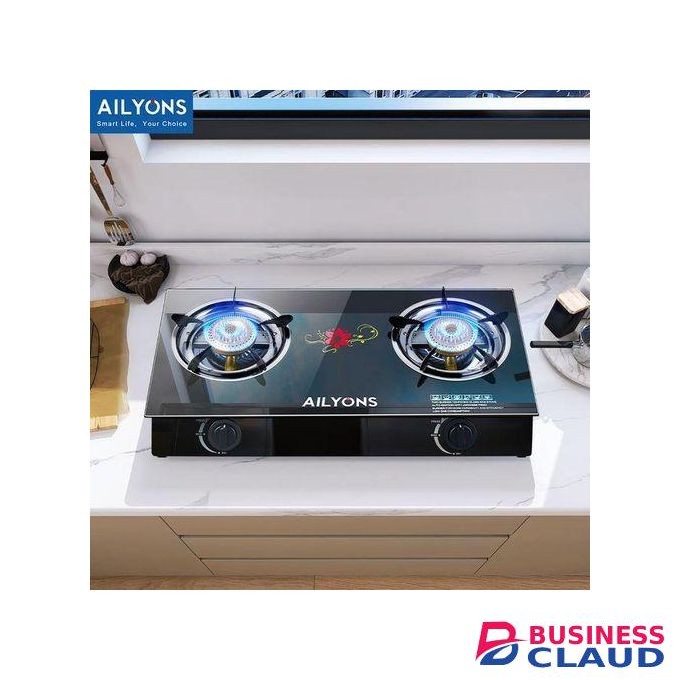 AILYONS Glass Table Top Double Burner Gas Cooker